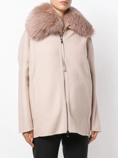 Shop Moncler Padded Fur Collar Coat In Pink