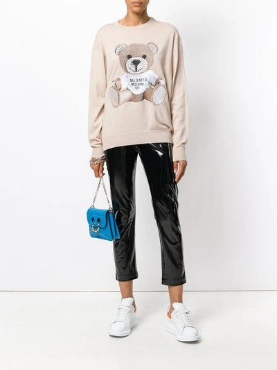 Shop Moschino Toy Bear Fine Knit Sweater - Neutrals In Nude & Neutrals