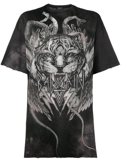 Shop Balmain Oversized Tiger Print T-shirt - Black