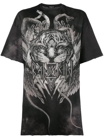Balmain Oversized Tiger Print T-shirt In Black