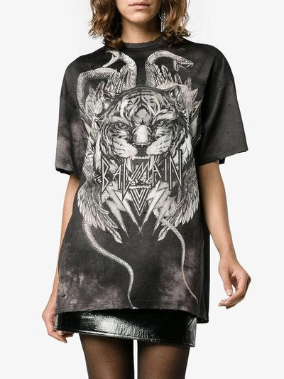Balmain Oversized Tiger Print T-shirt In Black