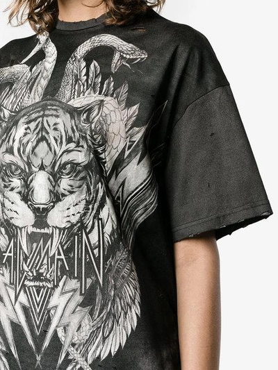 Balmain Oversized Tiger Print T-shirt In Black