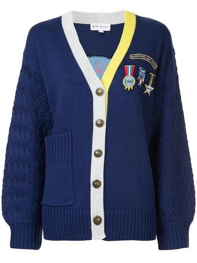 Shop Mira Mikati Badge And Patch Cardigan In Blue