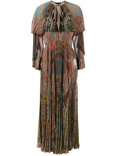 Shop Etro Printed Pleated Long Sleeve Gown In Multicolour