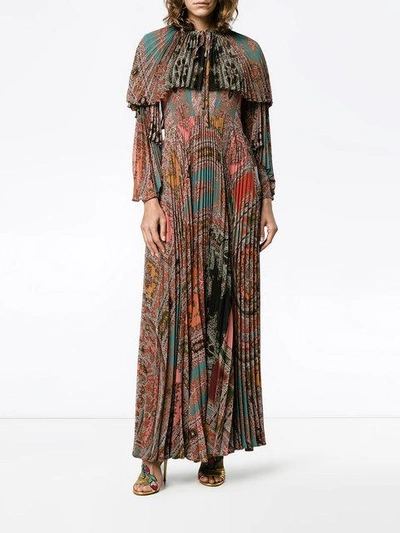 Shop Etro Printed Pleated Long Sleeve Gown In Multicolour