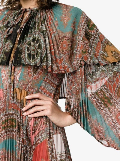Shop Etro Printed Pleated Long Sleeve Gown In Multicolour