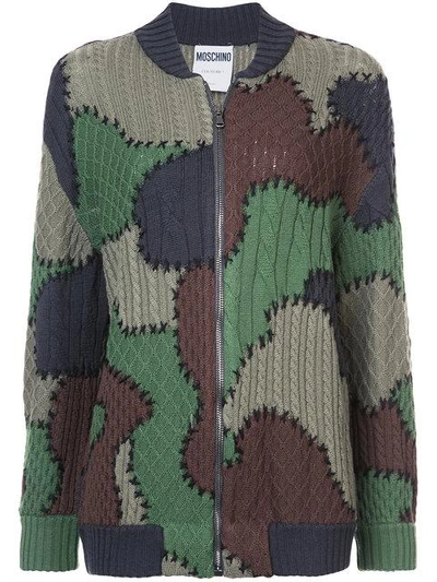 Shop Moschino Patchwork Knitted Bomber Jacket In Green