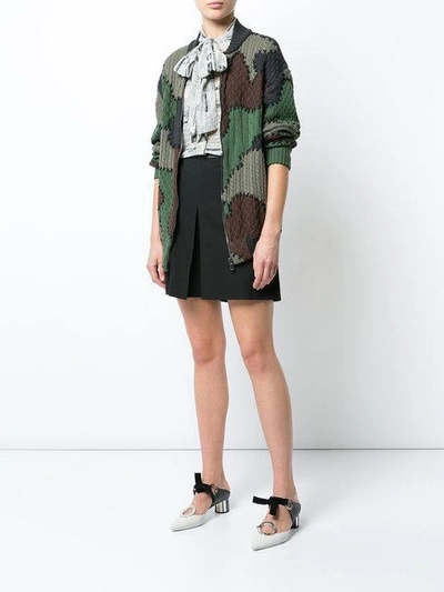 Shop Moschino Patchwork Knitted Bomber Jacket In Green