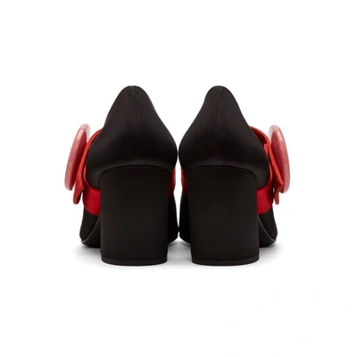 Shop Prada Black Satin Button Mary Jane Heels In F0d9a Black/red/pink