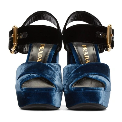 Prada Blue & Black Velvet Platform Sandals In Cobalto+neronero | ModeSens