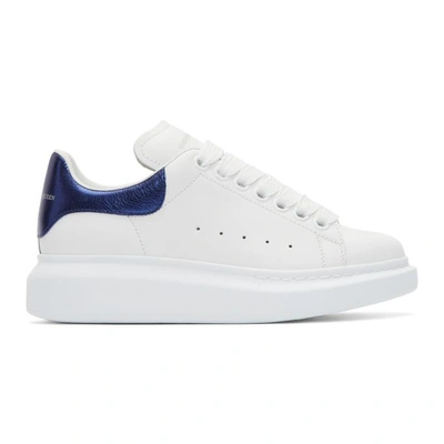 Shop Alexander Mcqueen White & Blue Oversized Sneakers
