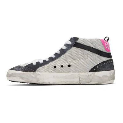 Shop Golden Goose Grey Mid Star Net Sneakers In Ice/pink Fluo Star