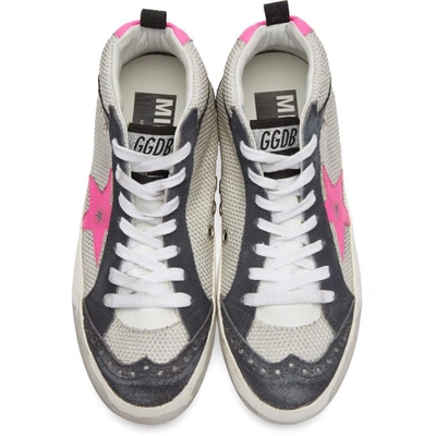 Shop Golden Goose Grey Mid Star Net Sneakers In Ice/pink Fluo Star