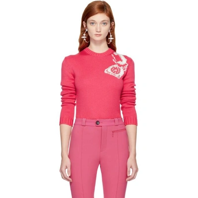Shop Miu Miu Pink Telephone Crewneck Sweater