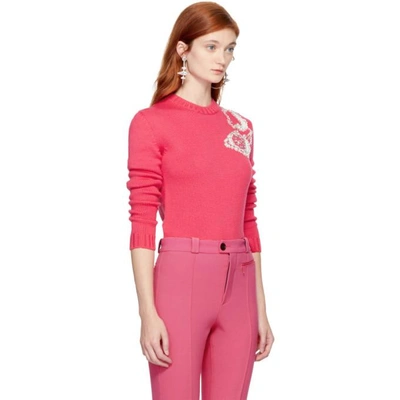 Shop Miu Miu Pink Telephone Crewneck Sweater