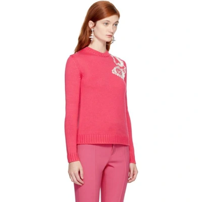 Shop Miu Miu Pink Telephone Crewneck Jumper