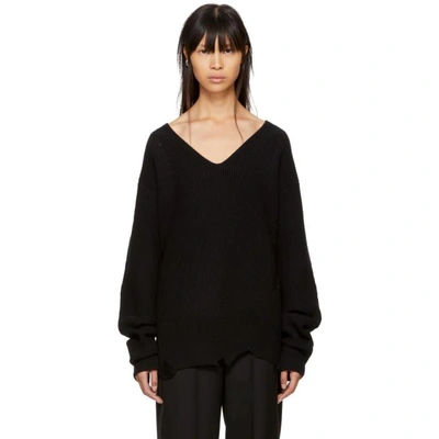 Shop Helmut Lang Black Distressed V-neck Sweater