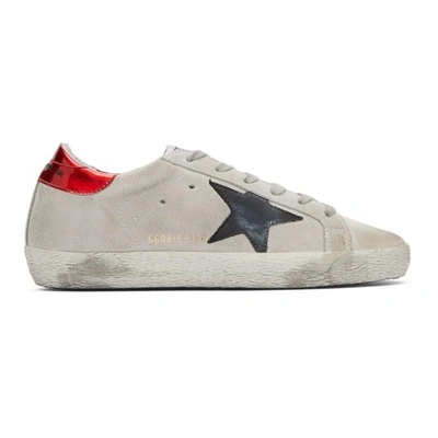Shop Golden Goose Grey And Red Suede Superstar Sneakers In Pearl/traffic Lt
