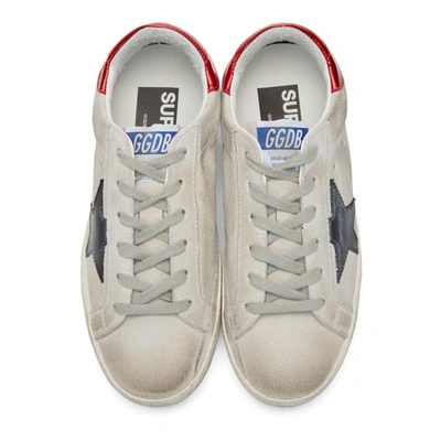 Shop Golden Goose Grey And Red Suede Superstar Sneakers In Pearl/traffic Lt