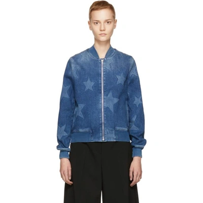 Shop Stella Mccartney Blue Denim Star Bomber Jacket