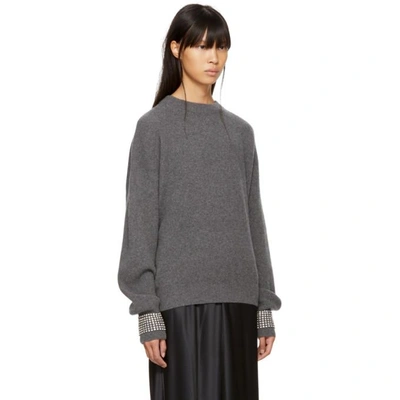 Alexander Wang Crew Neck Pullover With Crystal Trimmed Cuffs In Grey ...