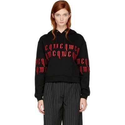 Shop Mcq By Alexander Mcqueen Black Cropped Embroidered Logo Hoodie