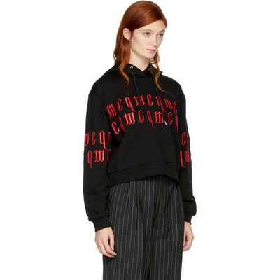 Shop Mcq By Alexander Mcqueen Black Cropped Embroidered Logo Hoodie