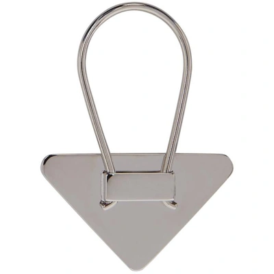 Shop Prada Black And Silver Small Logo Keychain In F0002 Nero