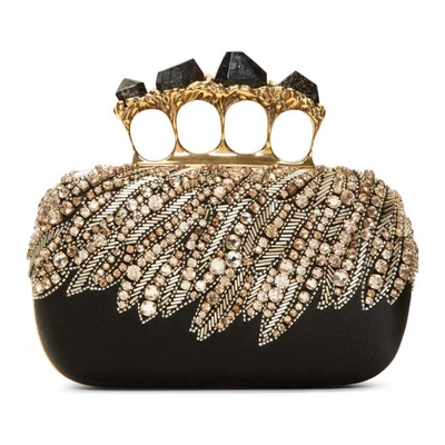 Shop Alexander Mcqueen Black Stone Four Ring Box Clutch