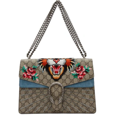 Shop Gucci Beige Medium Gg Supreme Angry Cat Dionysus Bag