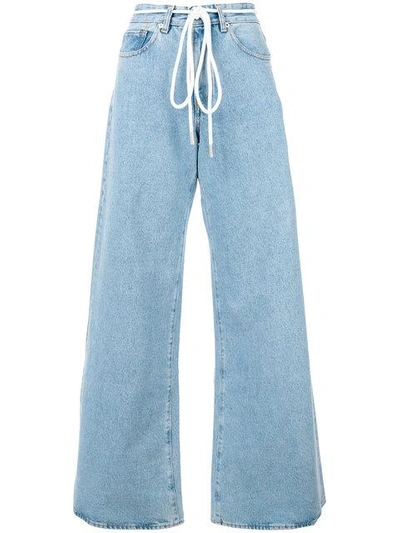Shop Off-white Flared Drawstring Jeans In Blue