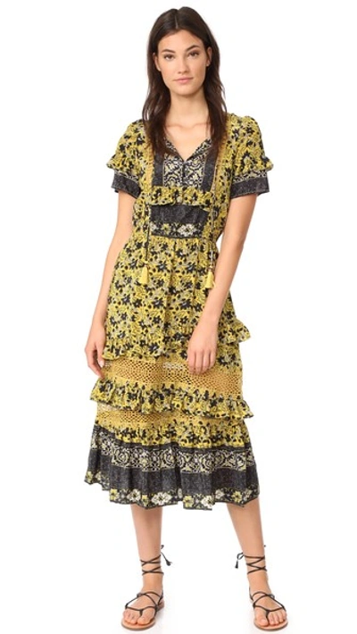Sea Tiered Dress In Mustard/multi