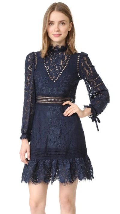 Sea Lace Embroidered Dress In Navy