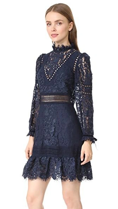 Shop Sea Lace Embroidered Dress In Navy