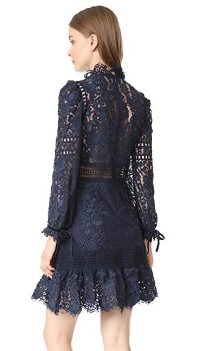Shop Sea Lace Embroidered Dress In Navy