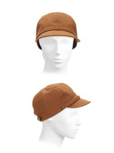 Shop Eric Javits Mika Microfiber Suede Cap In Cognac