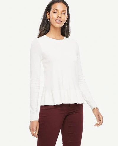 Shop Ann Taylor Ruffle Hem Sweater In Winter White