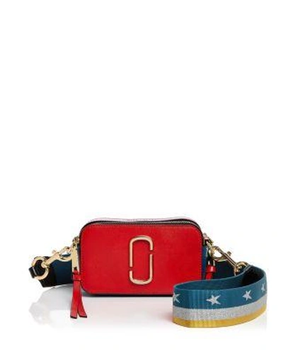 Shop Marc Jacobs Snapshot Star Strap Color Block Saffiano Leather Camera Bag In Lava Red Multi/gold