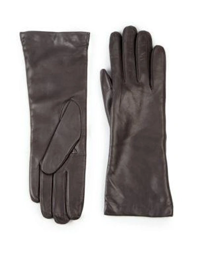 Shop Saks Fifth Avenue Cashmere-lined Leather Gloves In Grey