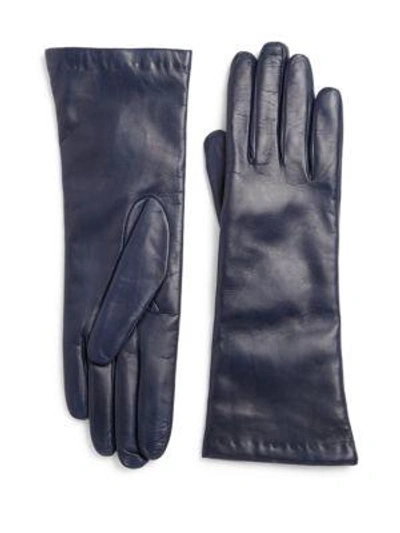 Shop Saks Fifth Avenue Cashmere-lined Leather Gloves In Navy