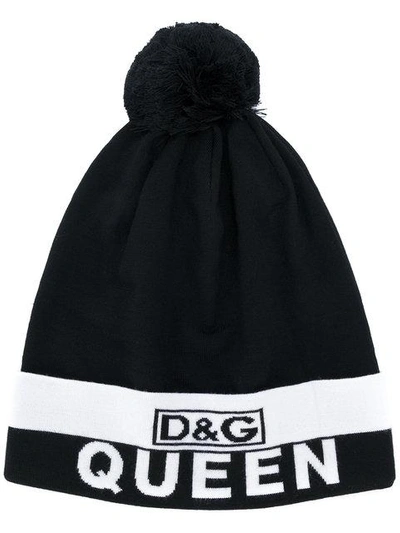 Shop Dolce & Gabbana Logo Queen Intarsia Hat - Black