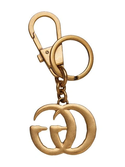 Shop Gucci Pearl-embellished Double G Key Ring In Metallic