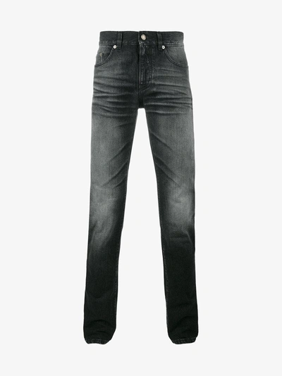 Shop Saint Laurent Washed Slim-fit Jeans In Black