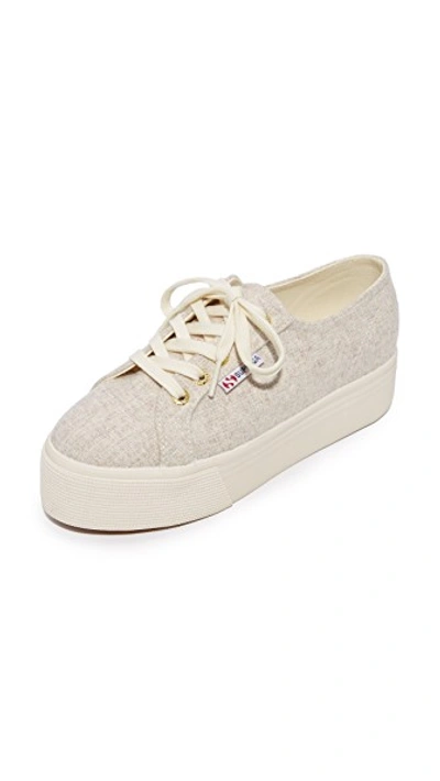 Shop Superga 2790 Polywool Platform Sneakers In Oatmeal