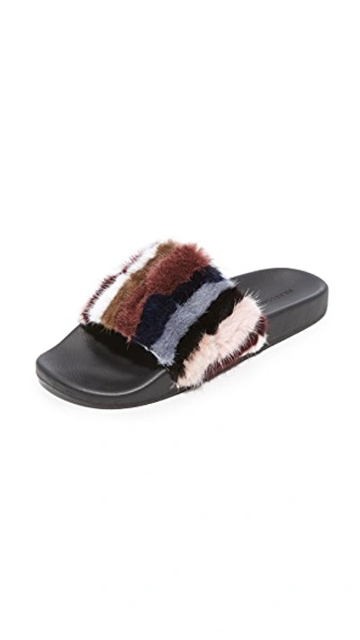 Sammi Mink Fur Pool Slide Sandals In Multicolor