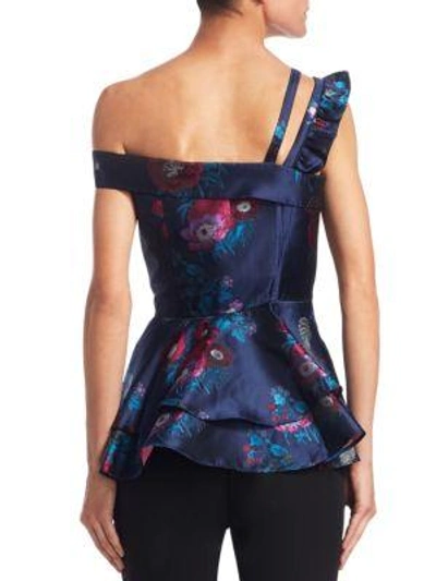 Shop Scripted Floral Jacquard Peplum Top In New Jacquard