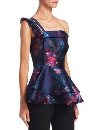 Shop Scripted Floral Jacquard Peplum Top In New Jacquard