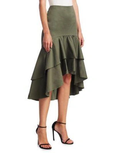 Shop Scripted Tiered Ruffle Midi Skirt In Rio Green