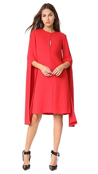 Narciso Rodriguez Cape-sleeve Viscose Shift Dress, Red