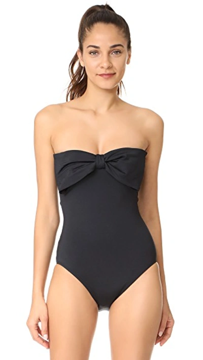 Kate Spade Strapless Bow Bandeau One-piece Swimsuit In Black